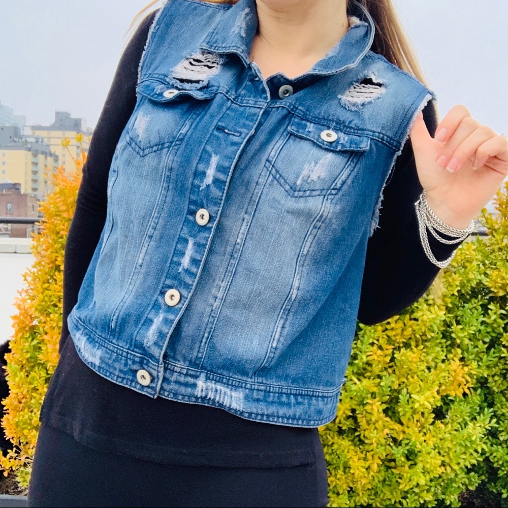 HighWay Destroyed  Distressed Vest Rip Jean JACKET